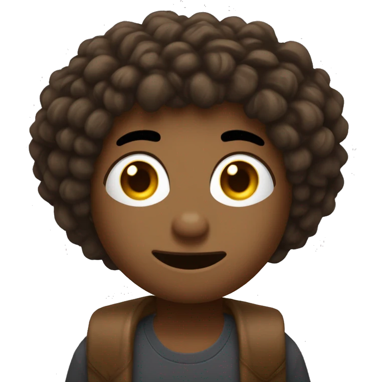 um emoji com franja , cabelo marrom , olho marrom , sardinhas e brilho nos olho emoji