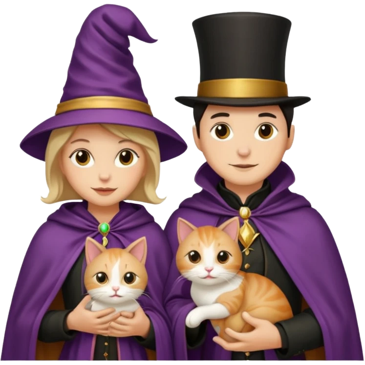magician couple and their pet cat emoji