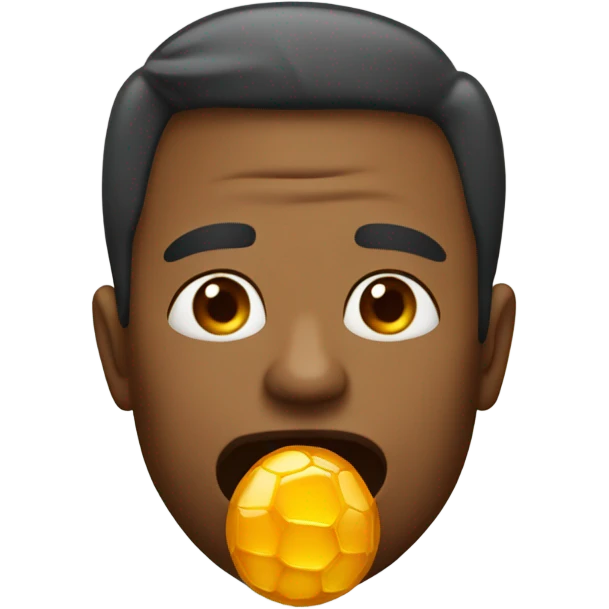 Man with two honey spheres drooping out of mouth emoji
