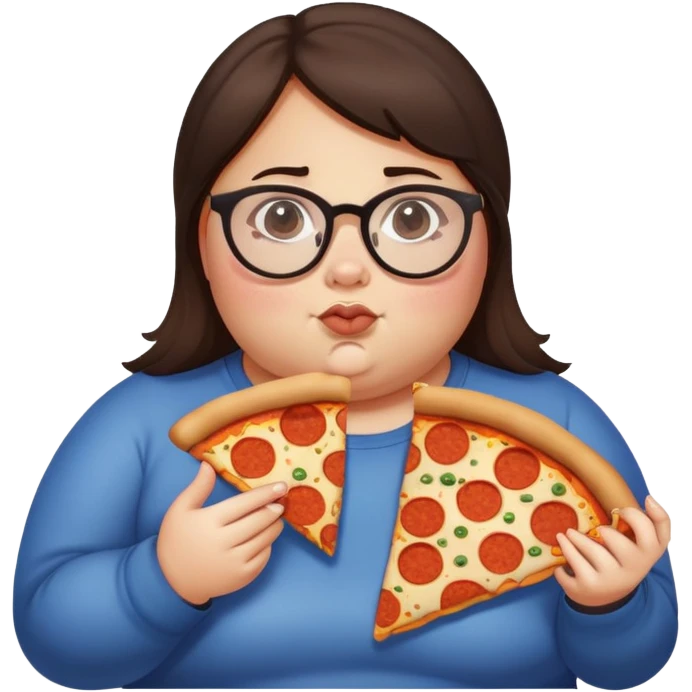Fat brunette girl with glasses and acne eating pizza emoji