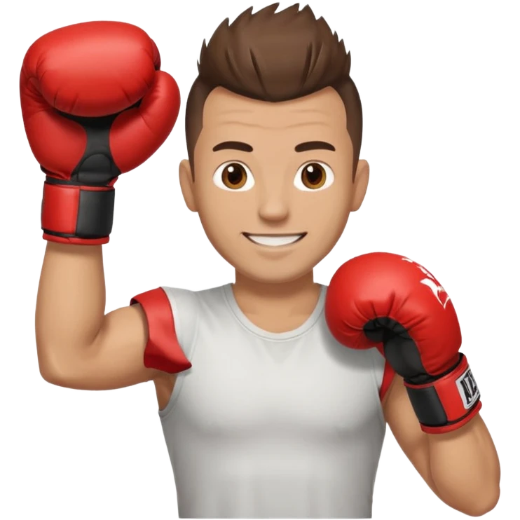Rapaz de 39 anos ,cabelo castanho médio ,olhos castanho claro , cabelo corte moecano disfarçado , com uma luva de box na mão emoji
