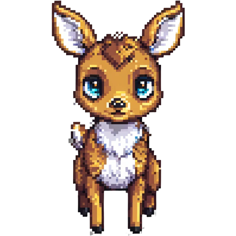 Bambi in pixel art style, looking up with big eyes, simple background emoji