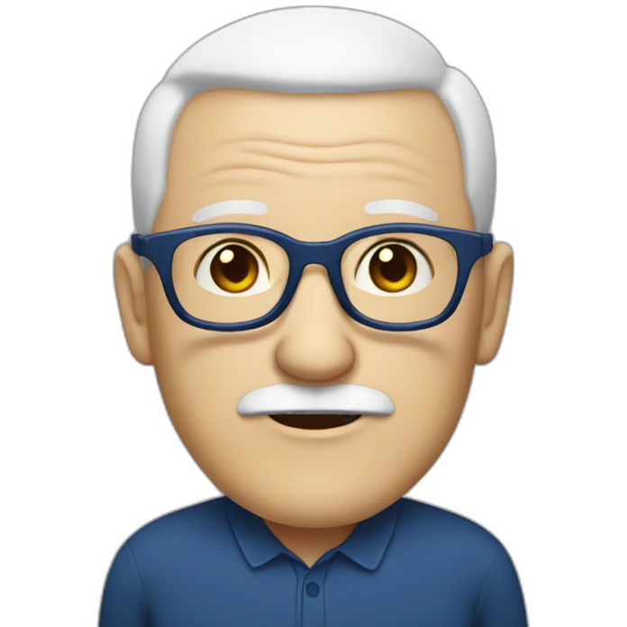 one old white man with white beard, no hair, round dark blue glasses, shirt with white collar emoji