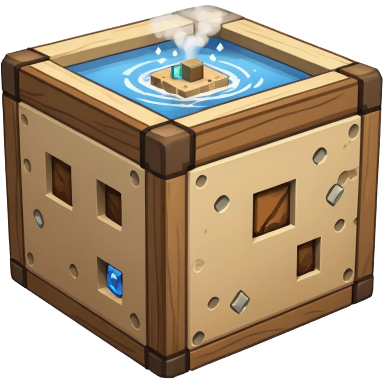 crafting table with tools, stone, wood, glass, sand, steam, water... like a minecraft style cube crafting table 100% like a minecraft table crafting emoji