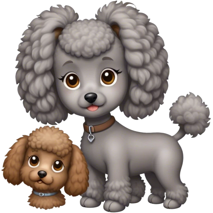 Grey poodle with a brown ponytail girl emoji