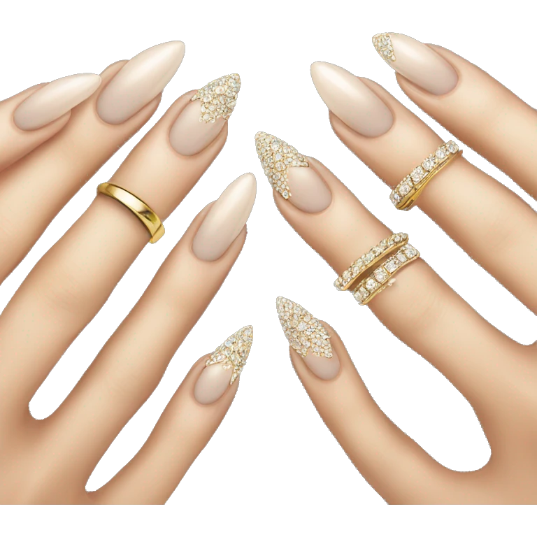 Classy almond French tip nails with gold and diamond rings  emoji