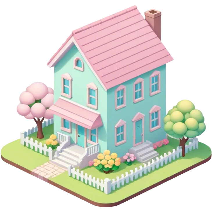 Isometric pastel springtime house emoji