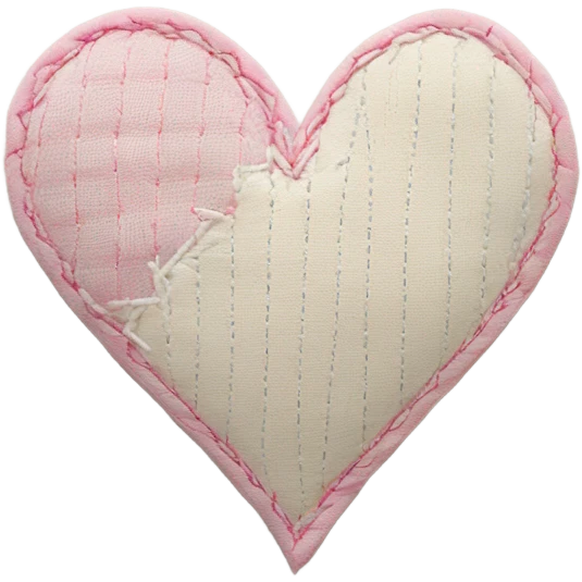 Fabric cream and pink heart with white stitching patchwork patches emoji