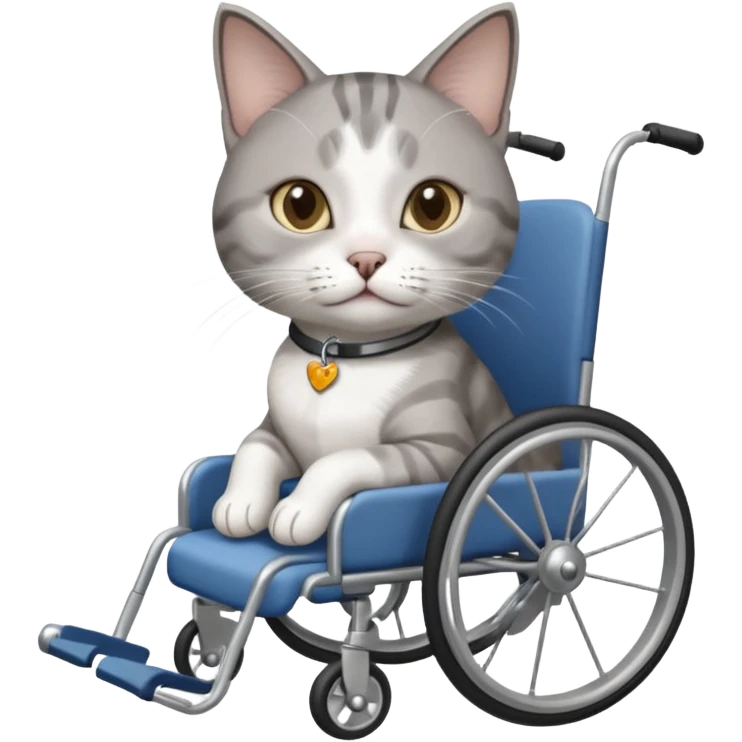 disabled grey and white cat in pet wheelchair emoji
