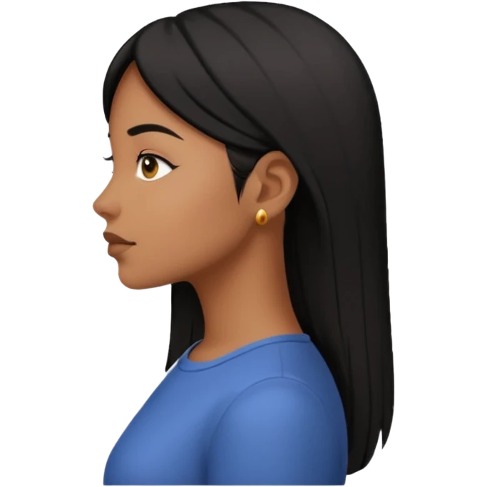 mulher morena de pele marrom, cabelos pretos lisos, rosto de perfil emoji