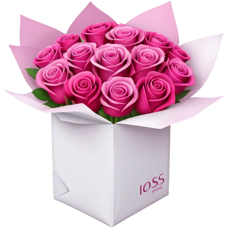 Pink red fushia bouquet of roses with white packaing emoji
