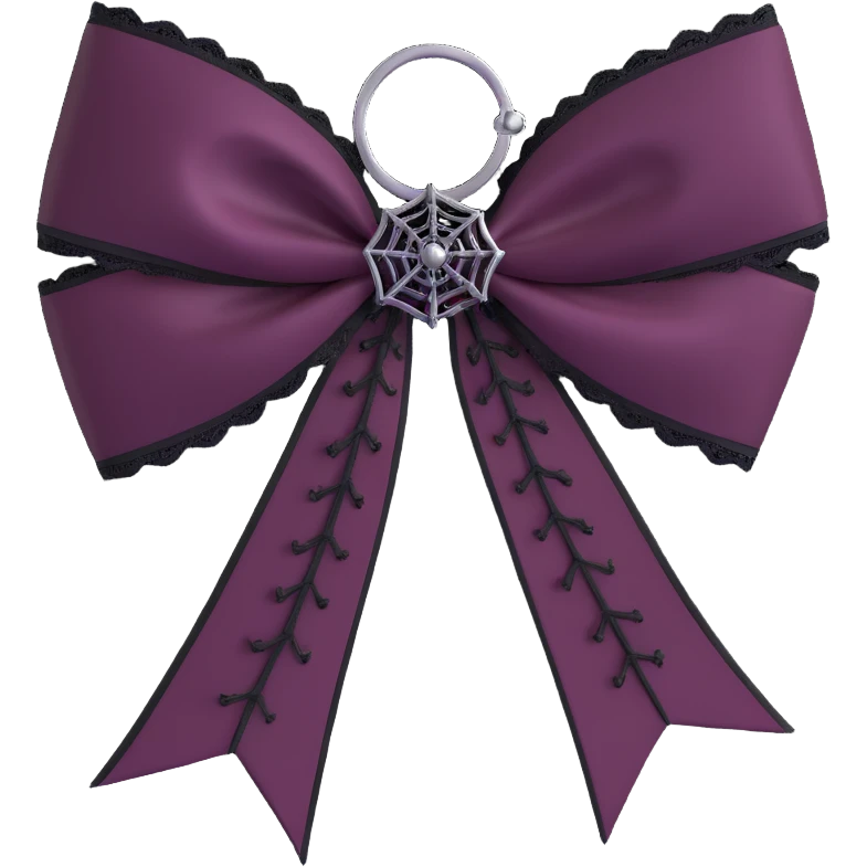 gothic bow, dark wine satin, black lace trim, silver spiderweb charm, moody and elegant emoji