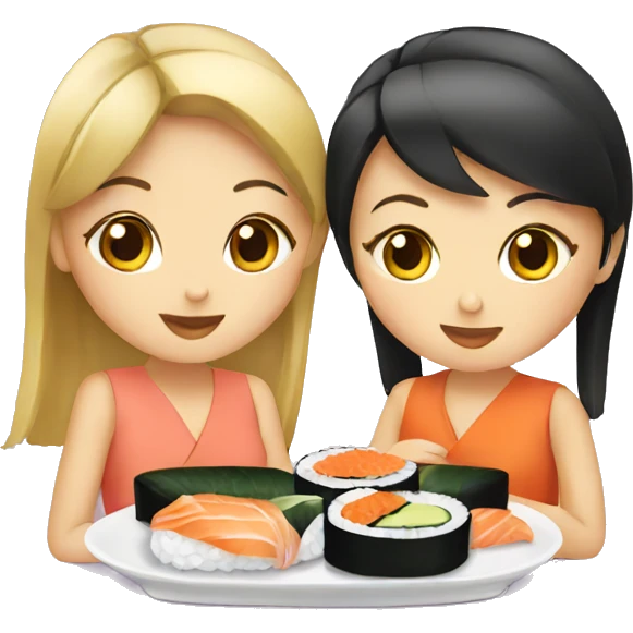 two girls eating sushi emoji