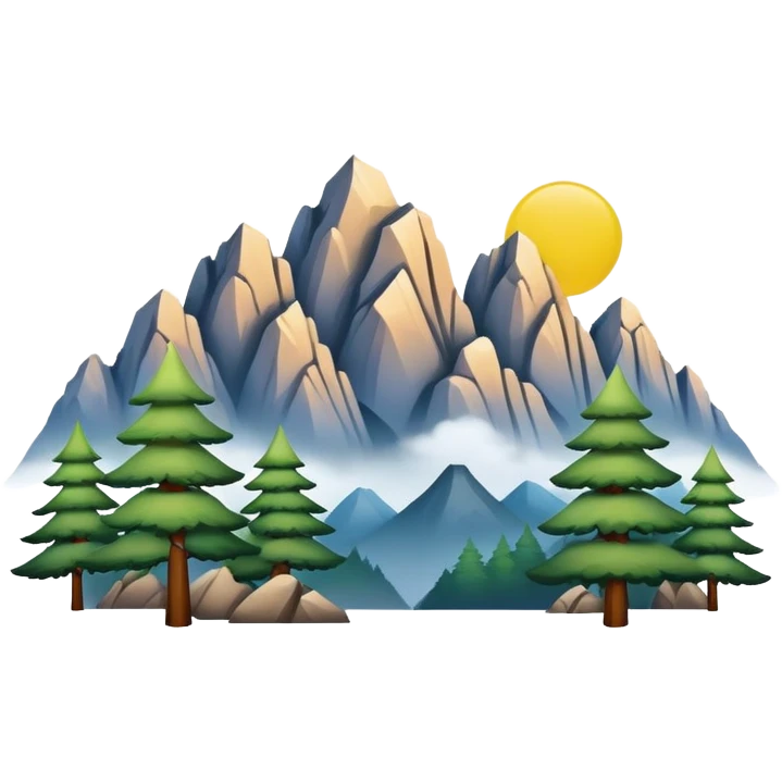 Yellow Mountain Huangshan misty peaks, simplified emoji style with bold outlines and bright colors, cartoon style mountain peaks with pine trees emoji