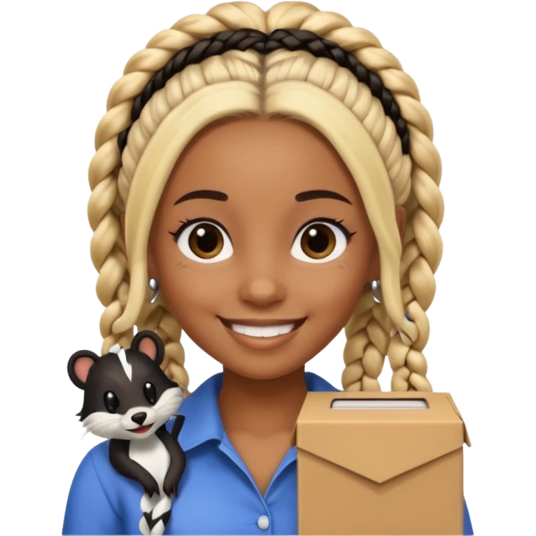 A brown skin woman with skunk type braids (blonde and black box braids)  emoji
