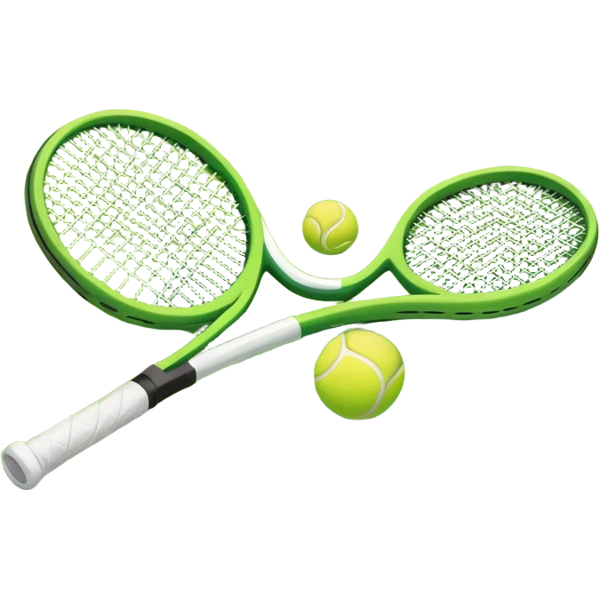 A tennis racket and ball placed on the grass court, with the lines of the court clearly visible in the background. The scene captures the essence of the sport, highlighting the equipment and the vibrant, open atmosphere of a tennis match emoji