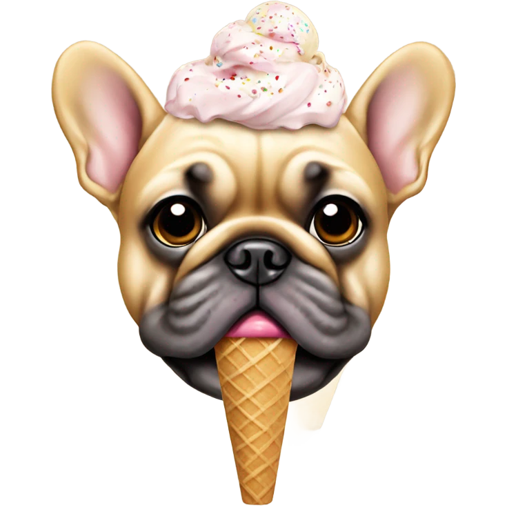 A gold French bulldog having an ice cream emoji