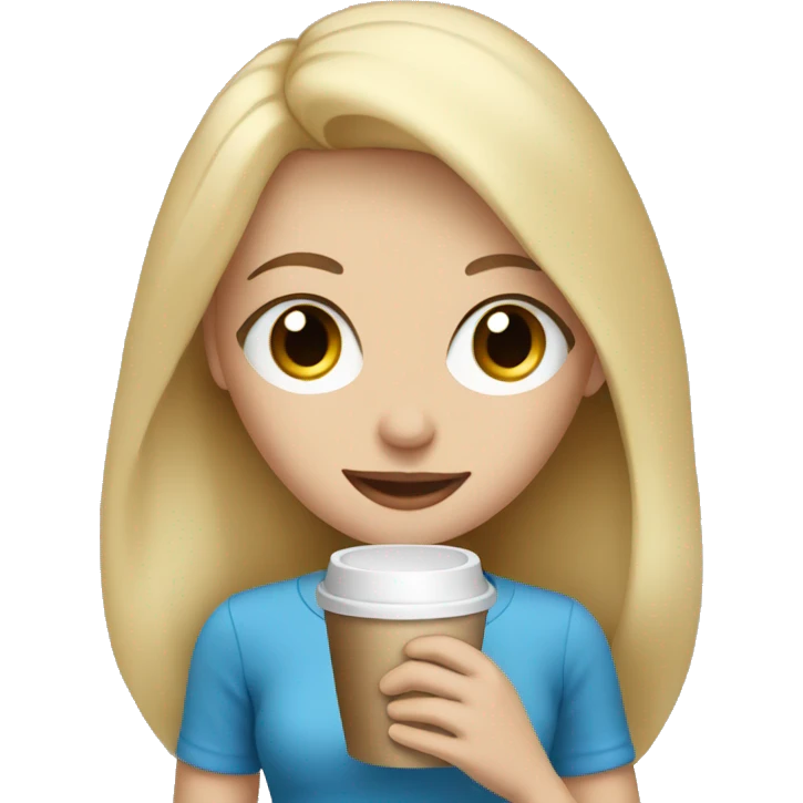 Blonde girl with blue eyes holding a coffee  emoji