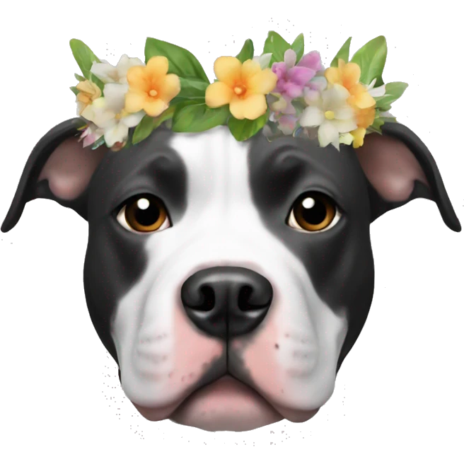 Black and white Pitbull with floral crown emoji