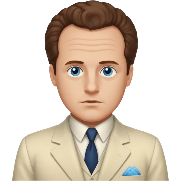 Sergei Eisenstein with blue eyes, brown hair, ivory suit  emoji