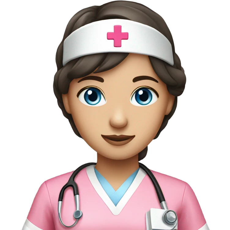 Brunette blue eyed nurse wearing pink  emoji