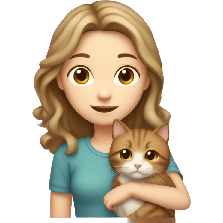 Pale brown haired girl holding brown cat emoji
