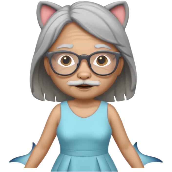 create me a slack emoji of a very old tiger shark, dressed like an old lady, with grey hair and glasses emoji
