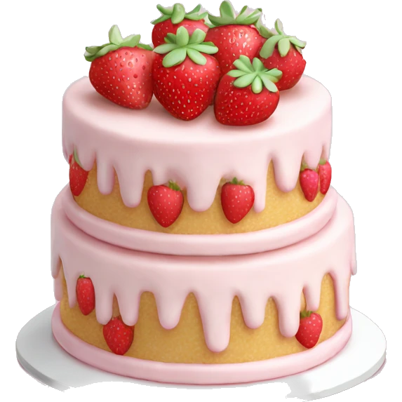 Light Pink strawberries and cream birthday cake  emoji