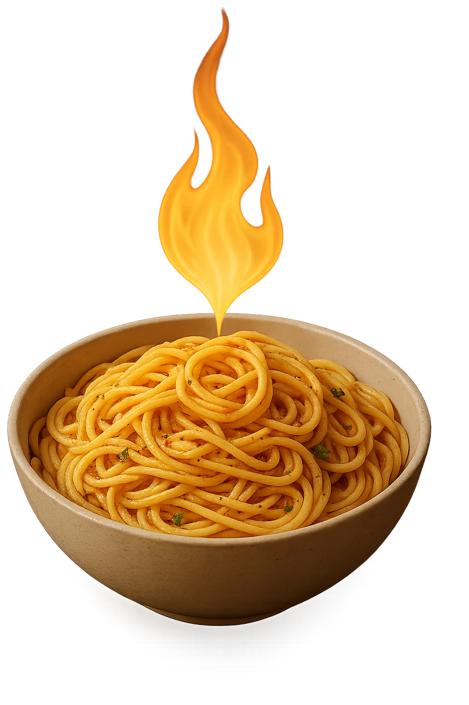 bowl di pasta con fiamma 3d sopra che indica metabolismo, iperrealistico 4k emoji
