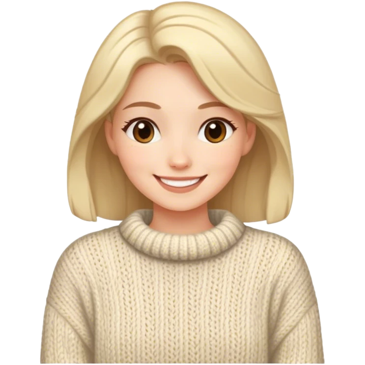 Woman wearing a cozy sweater, smiling kindly emoji