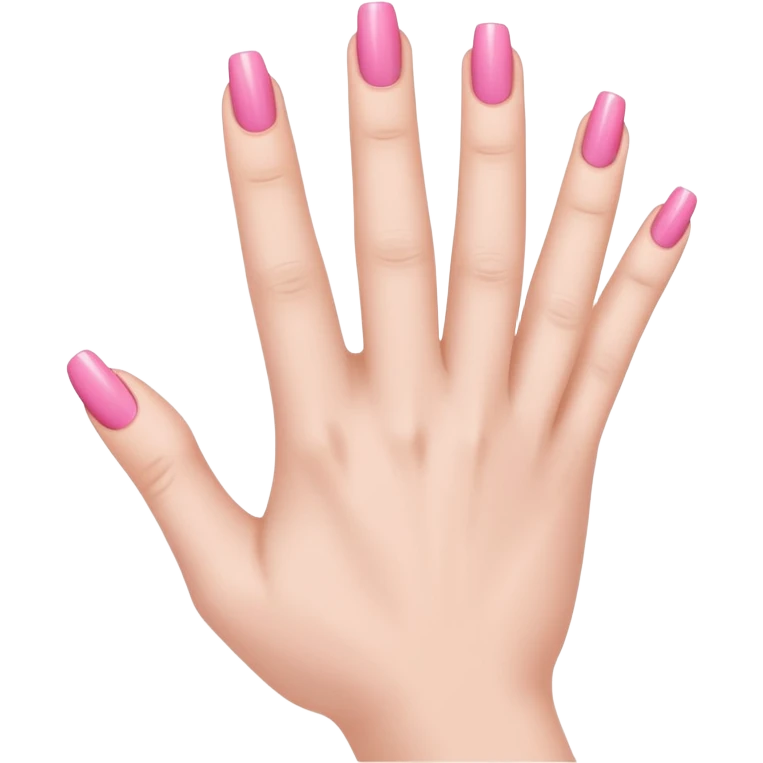  pink  close-up of a human hand with exactly five fingers, beautifully manicured nails, glossy pink nail polish, elegant nail shape, soft lighting, realistic style, isolated on transparent background" emoji