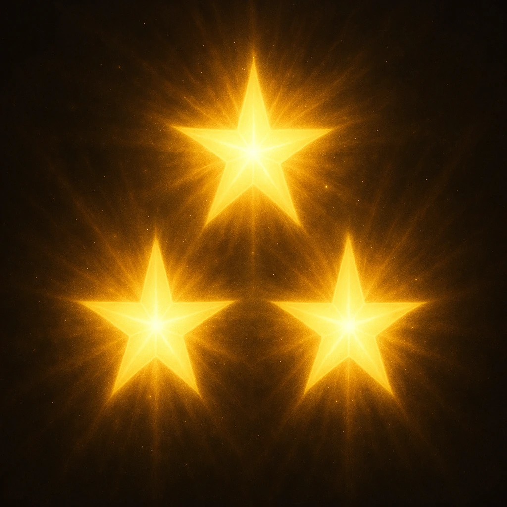 three stars arranged in a triangle, shining brightly, aura of majesty, glowing, radiant emoji