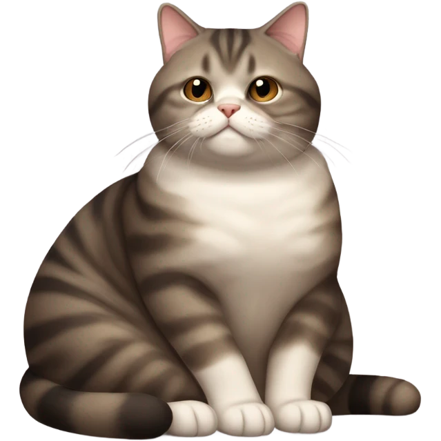 Scottish fat cat of dark reed color in a light stripe lies with a belly up emoji