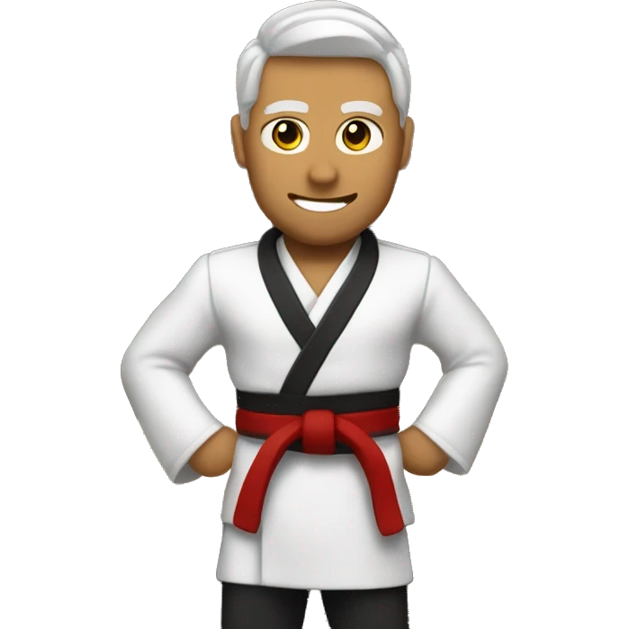 señor de pelo café muy oscuro y piel blanca con traje de karate  emoji