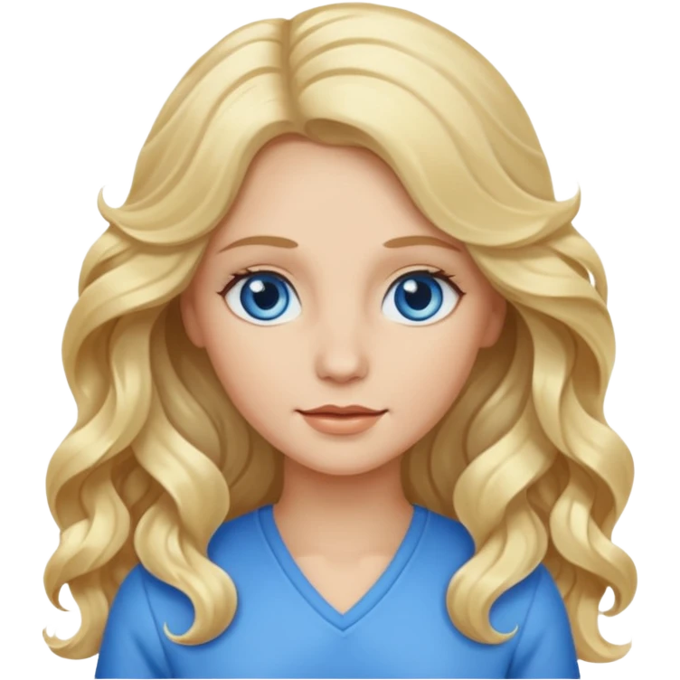 White female with long blonde wavy hair and blue eyes emoji