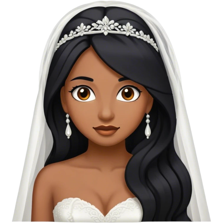 bride with long black hair and brown skin emoji