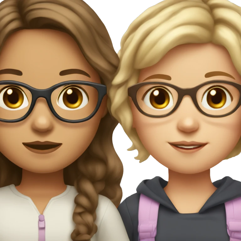 girl with brown hair and blonde highlights and cat eye glasses with baby brown haired girl emoji