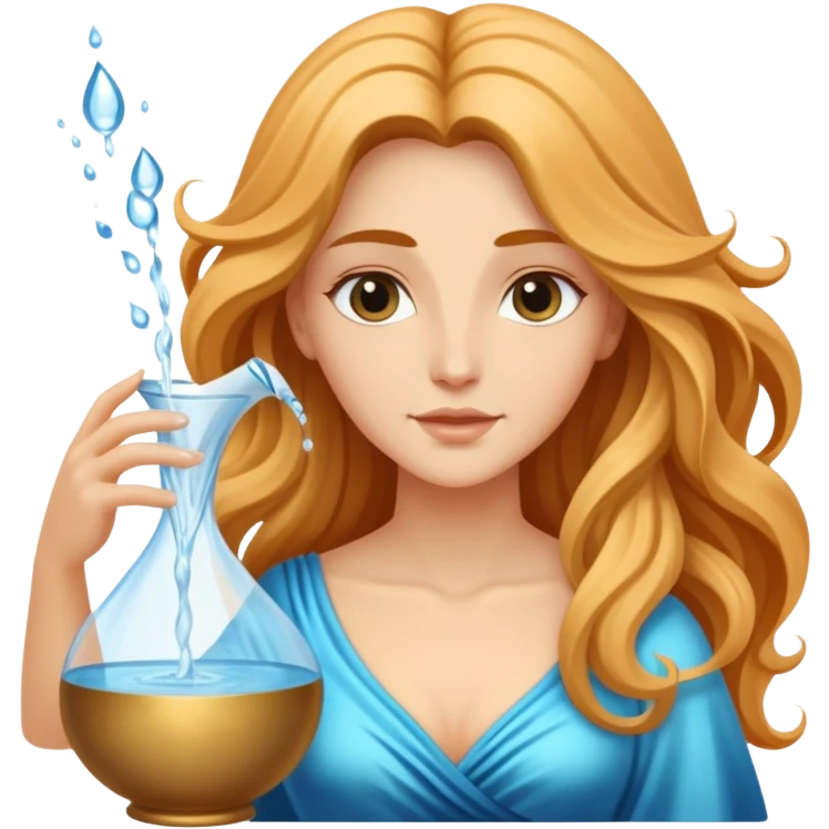 The zodiac symbol Aquarius. A mystical beautiful woman pouring out an elegant vase of water. emoji