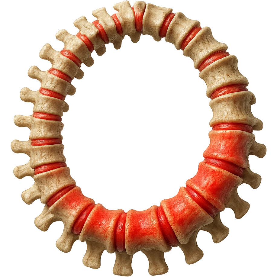 SPINA DORSALE ANATOMICA UMANA REALISTICA infiammata CHIUSA A CERCHIO, iperrealistica 4k, non disegnata emoji