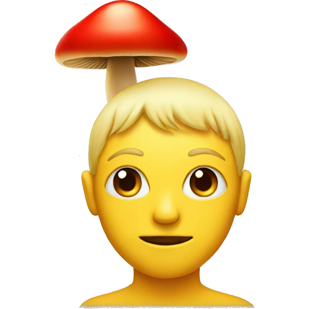 yellow face with a red mushroom in place of hair emoji