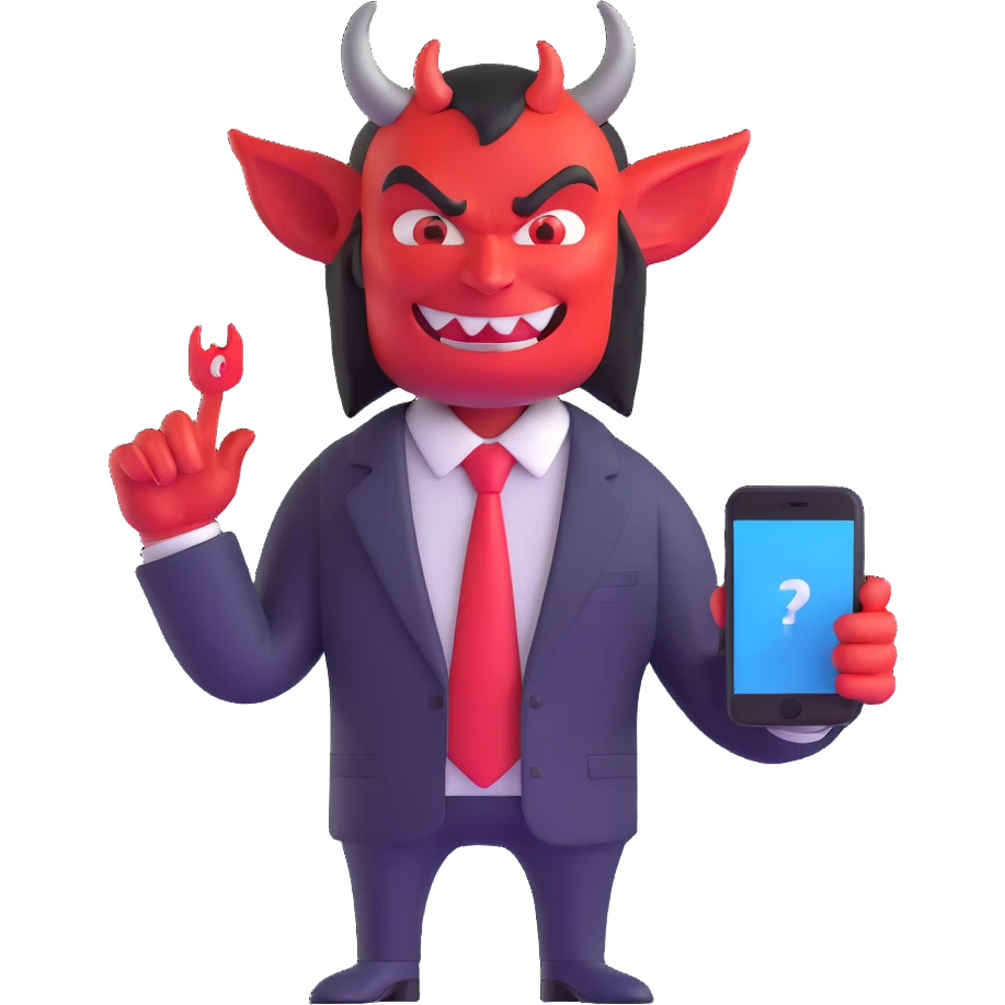 devilish character in business suit selling digital products emoji
