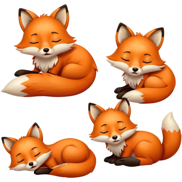 cartoon style little fox with these expression, happy, crying, sleeping, fainted, sad, laughing emoji