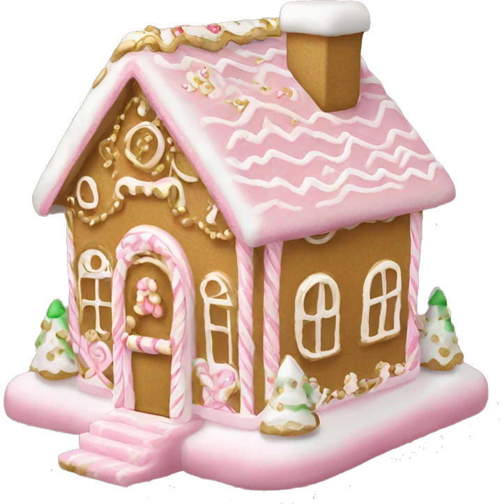 light pink and gold and white gingerbread house emoji