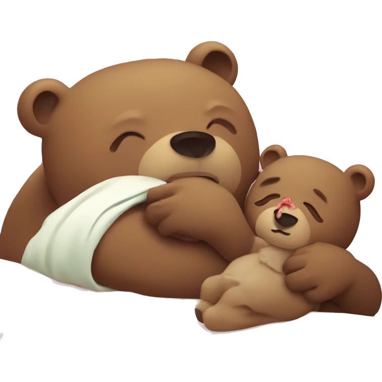 mama bear taking care of her sick bear cub emoji