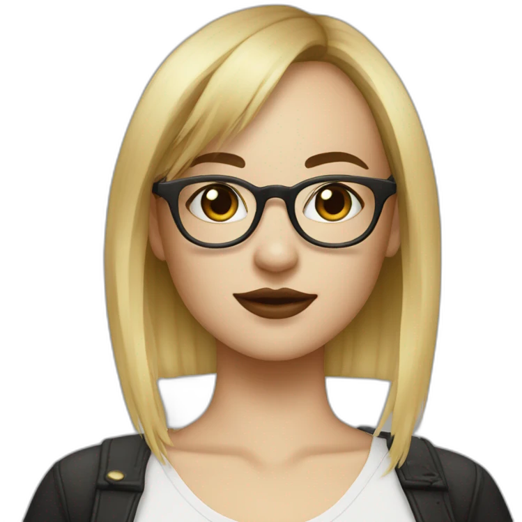 Young white brunette woman with glasses and septum piercing with bangs and blonde dip dye emoji