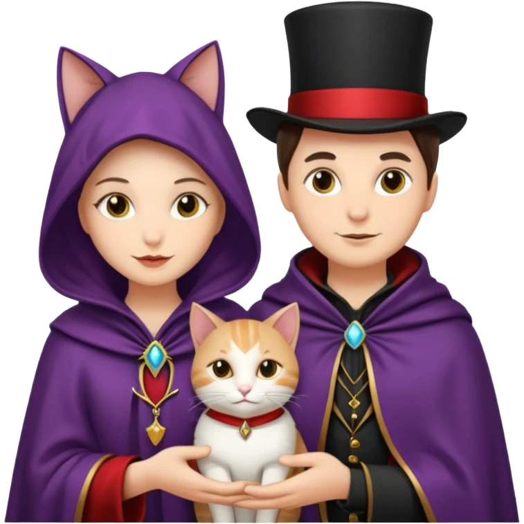 magician couple and their pet cat emoji