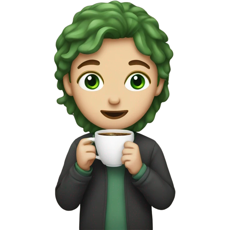Me with green eyes drinking coffee emoji