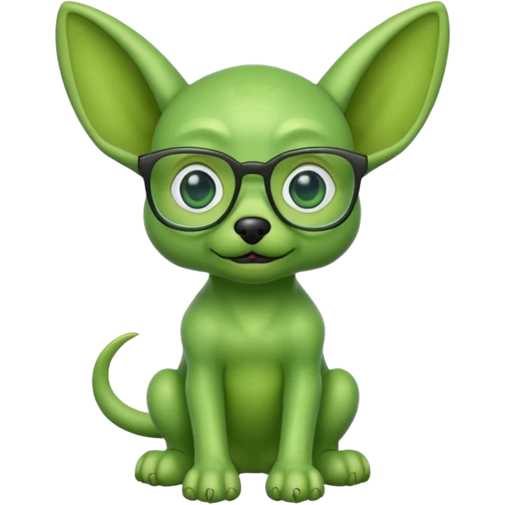 green alien dog with folded ears, wearing glassess emoji