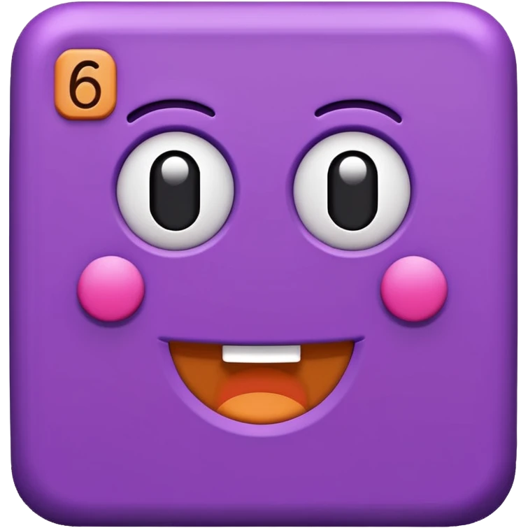 Purple square shaped character with a means it's numberblocks six emoji