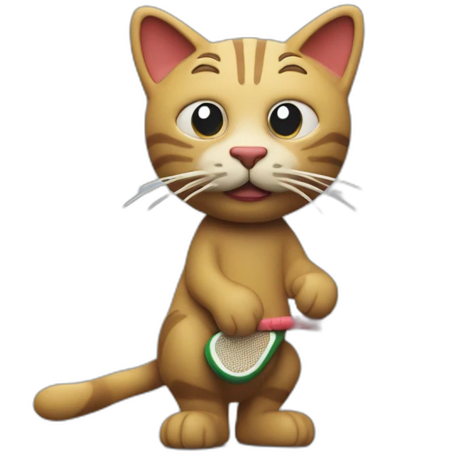 Plasticine cat with a tennis racket in his hand emoji